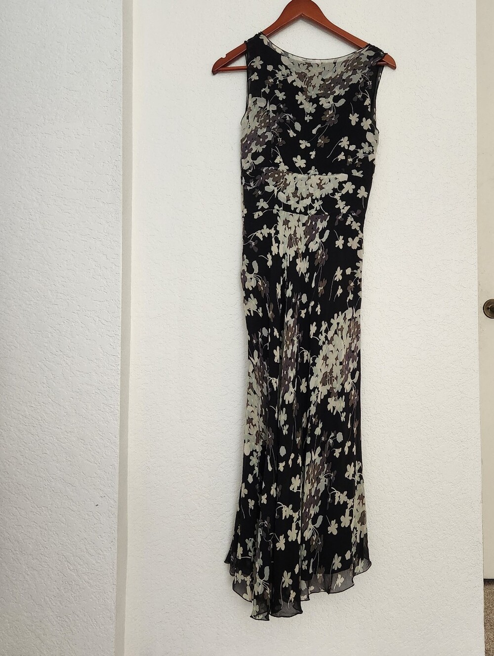 Banana Republic Silk Black Floral Maxi with Cream Blooms